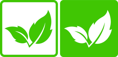 eco nature green leaves, herb icon, plant branch and twig silhouette