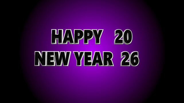 Happy new year 2026 celebration with festive typography on a vibrant purple background perfect for holiday greetings