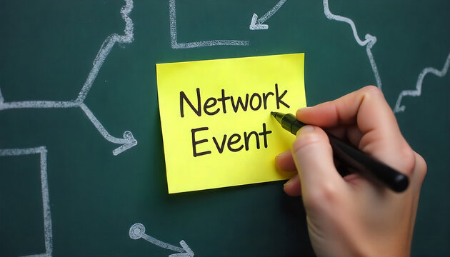 yellow sticky note that reads Network Event, created with generative ai