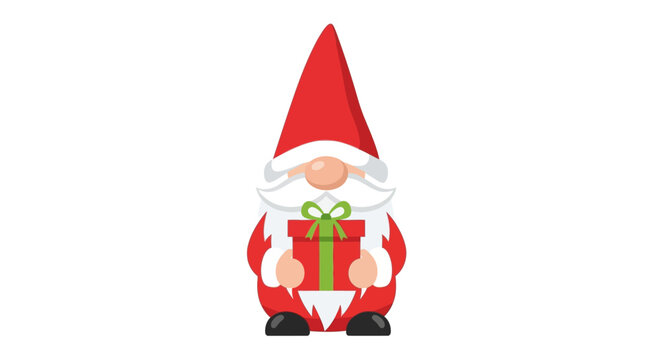 Charming christmas gnome with gift box, bringing joy and festive cheer through a minimalist