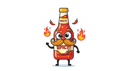 Charming chili condiment cartoon, with fiery spirit, offers a bold invitation for zesty culinary