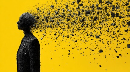 Abstract Mind Disintegrating Into Cubes Yellow Background