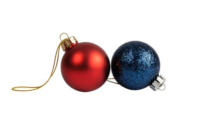 Festive Christmas spirit with a classic red ornament and a sparkling blue bauble, perfect for holiday promotions and seasonal designs that capture joy and warmth