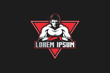 Young boxer athlete sport logo vector image template