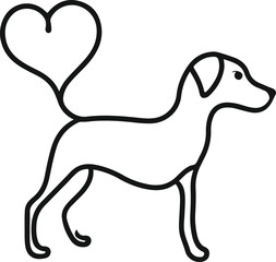 Abstract dog created from heart-shaped continuous lines, symbolizing love and companionship, clean minimal vecto 2