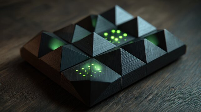 Futuristic Dark Pyramids with Glowing Green Lights Technology