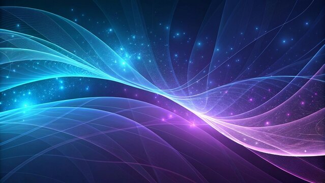 Glowing abstract waves with sparkling particles background blue