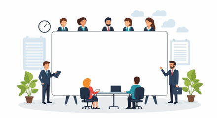 Obraz premium Business Meeting Illustration with Board and Team Presentation