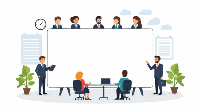 Business Meeting Illustration with Board and Team Presentation