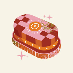 Ceramic butter dish, butter keeper, retro packaging. Cartoon kitchenware food vector illustration. Kitchen and cooking concept