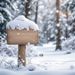 Christmas wooden sign without text in winter background