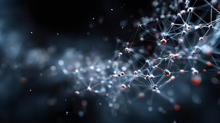 Dynamic abstract network of glowing particles and connections symbolizing data, science, and technology concepts