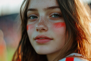 Generative AI image of excited sports fan supporting celebrating victory stadium during intense match day