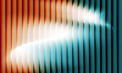 Orange, turquoise and white ribbed abstract background with colorful gradient glass effect. Vector illustration