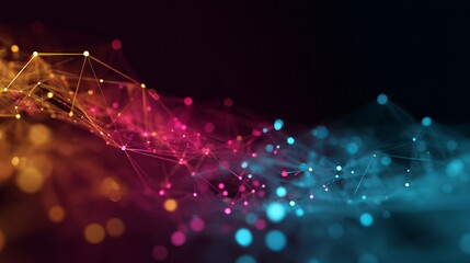 Dynamic digital network of glowing nodes and connections symbolizes futuristic technology and global connectivity