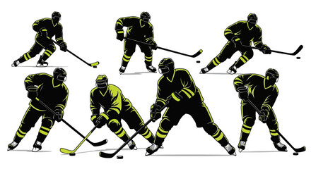 Dynamic ice hockey players in action poses ready for a thrilling game, perfect for sports marketing or team branding, showcasing power and skill