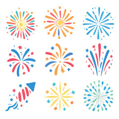 set of colorful fireworks