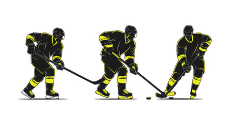 Dynamic hockey players in action ready to score a goal, perfect for sports advertising, and branding with a bold and energetic feel for your next project