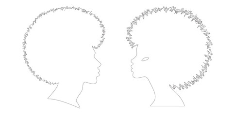 Modern Line Art Portrait: Minimalist Black Silhouette of Faces