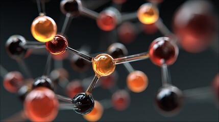 Vibrant molecular structure with glowing spheres and interconnected atoms, symbolizing science, innovation, and complex systems in motion.