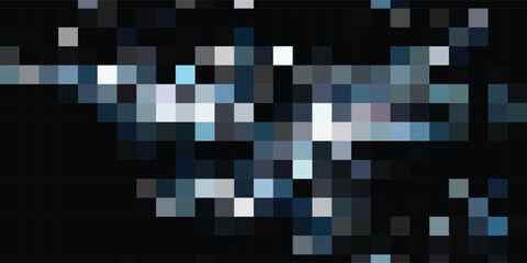 Abstract pixel art: Elegant, geometric mosaic of a unique image with light blue, dark blue, and gray squares, suitable for digital backgrounds and design elements