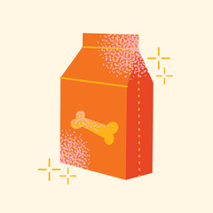 Stylized Pet Food Packaging Vector Illustration. Orange Dog Treat Box with Bone Graphic. Animal care and feeding concept