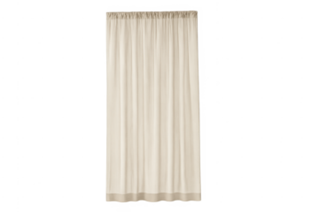 Beige fabric curtain hanging isolated on transparent background