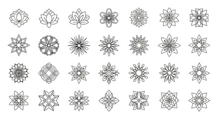 Collection of botanical abstract shapes and decorative flower graphic elements for creative design