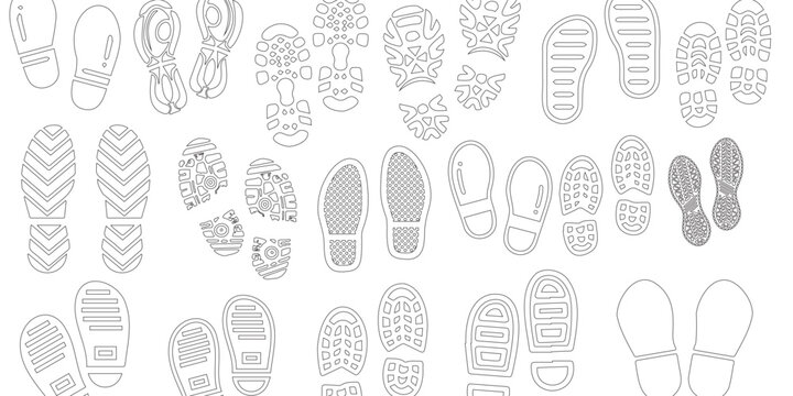 Detailed Footprint Line Art: Versatile Shoe Outsole Prints