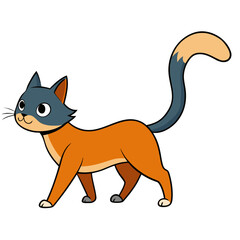 Cute cartoon cat walking with orange and blue fur