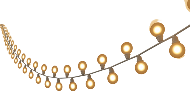 Warm glowing string lights create inviting ambiance for festive celebrations, parties, and outdoor gatherings adding a magical touch.