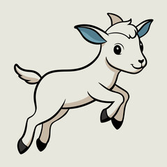 Cute cartoon baby goat jumping with joy and a happy expression