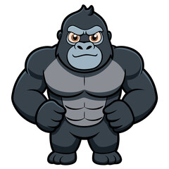 Cartoon gorilla with muscular physique and determined expression