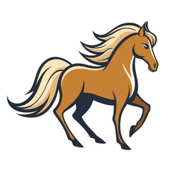 Stylized brown horse with flowing mane and tail running