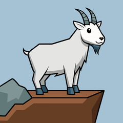 Cartoon goat standing proudly on a cliff edge