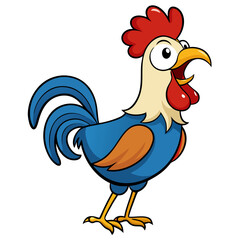 Cartoon rooster crowing with open mouth and big eyes