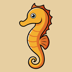 Cute cartoon orange seahorse illustration on a light brown background