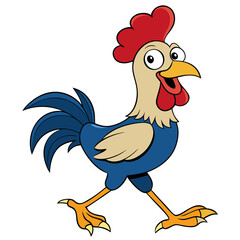 Cartoon rooster walking with a happy expression