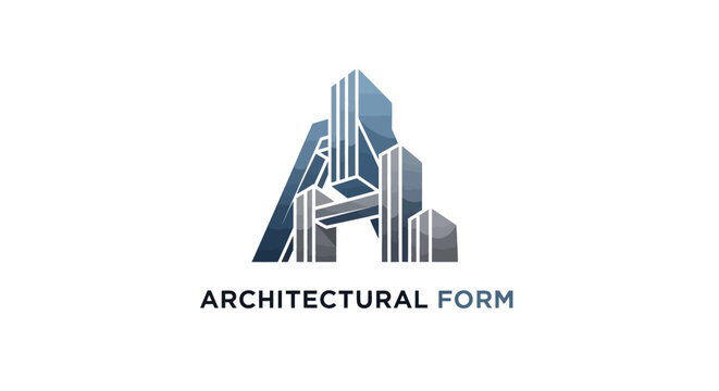 Geometric Architectural Logo with Abstract Buildings and Letter A Design Concept