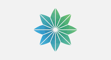 Abstract polygonal flower illustration in blue and green gradient shades