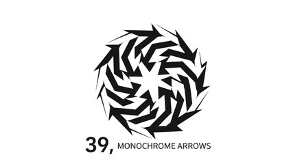 Monochrome Arrows Concentric Circle, Abstract Design, White Background Illustration