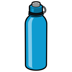 Blue reusable water bottle with a metal cap and loop