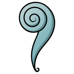 Stylized light blue swirl with black outline on white background