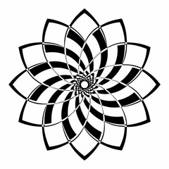 Minimilist abstract black and white floral design with geometric petals and spiral center in vector format vector
