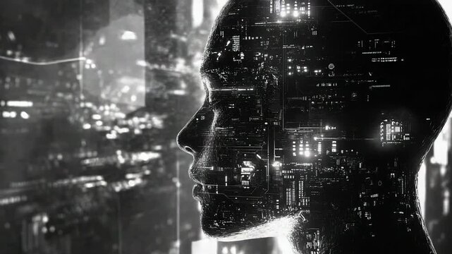 Artificial intelligence human profile processing data in digital city - Powered by Adobe