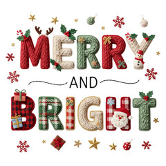 A collection of cozy faux yarn Christmas illustrations featuring chunky-knit textures and playful holiday elements. Designs include snowmen, Santa characters, bows, bells, wrapped gifts, Christmas tre