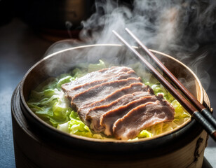 せいろで作った蒸し豚 日本料理