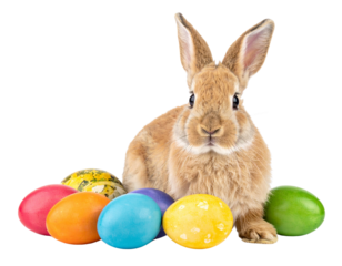 easter bunny and easter eggs isolated on white transparent background
