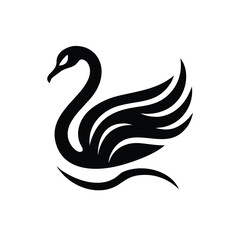 Graceful black swan silhouette logo design