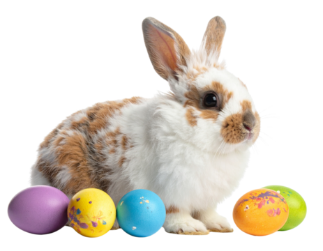 easter bunny and easter eggs isolated on white transparent background
